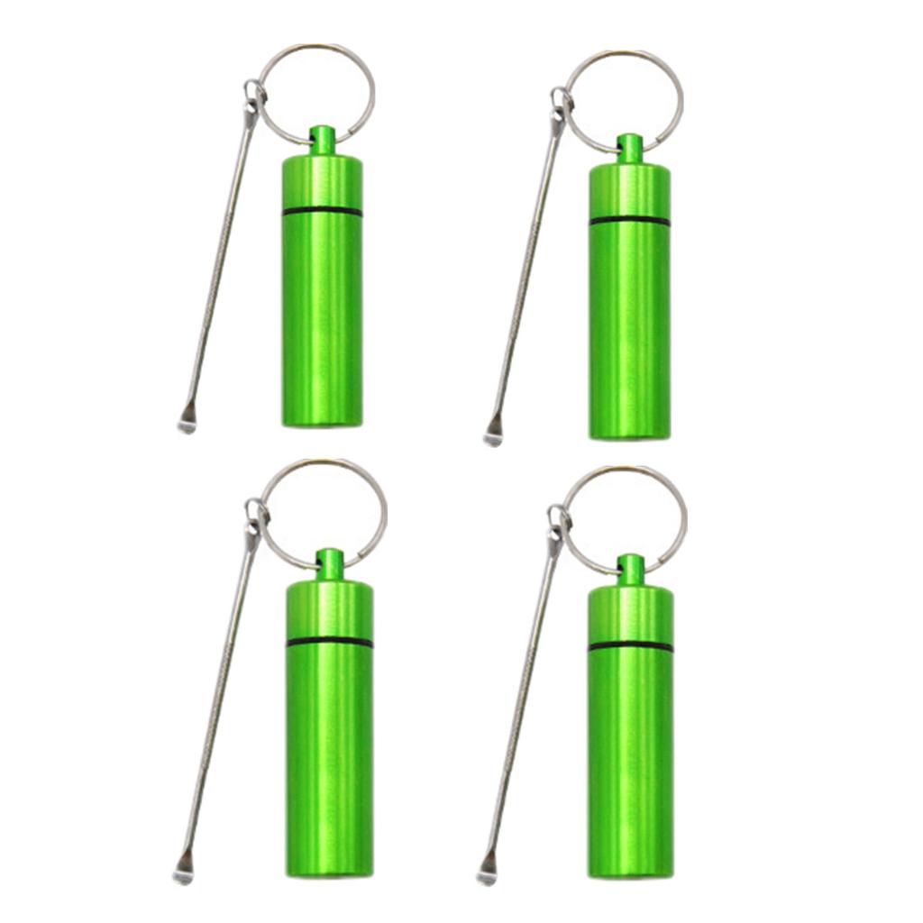 4 Pcs Portable Black Metal Storage Travel Container with Telescopic Spoon