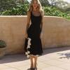 2026 Womens U-Neck Sleeveless Ruffle Split Hem Slim Fitting Dress