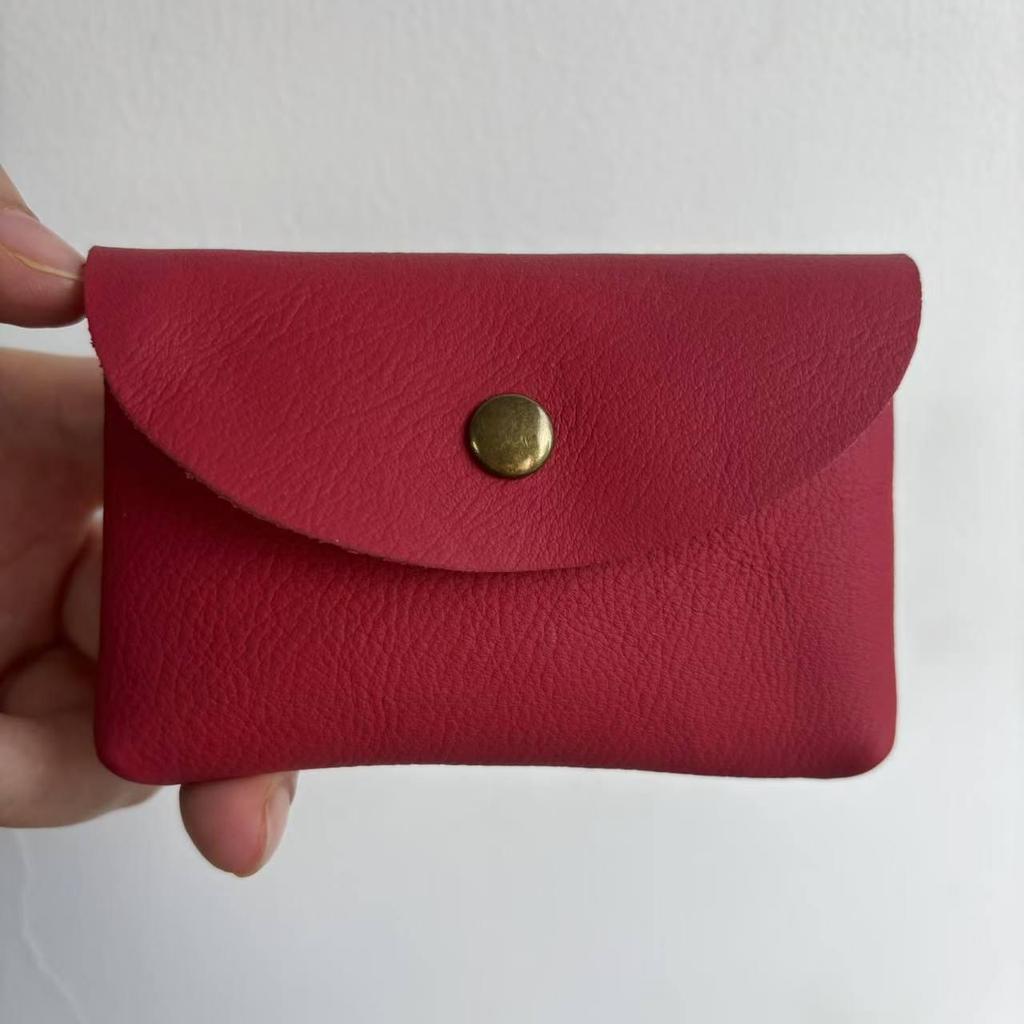 Top Grain Leather Snap Closure Coin Purse & ID Holder, Mini Lychee Pattern Card Holder for Men & Women