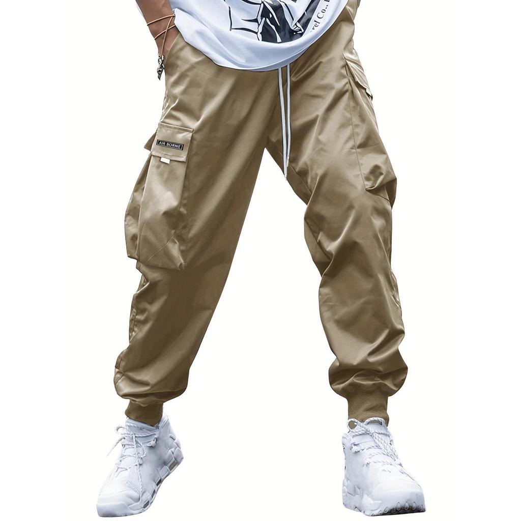 Pantaloni casual da uomo di marca alla moda, multi-tasche, gamba larga