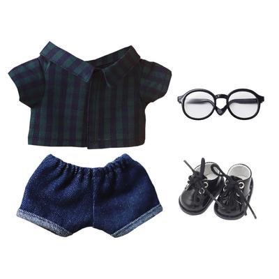 Niannyyhouse Solid, Plaid, Striped Dress Shirt, Jeans, Glasses, Leather Shoes, 10cm, 15cm, 20cm Plush Clothes, Dress-Up Cotton Doll, Accessories