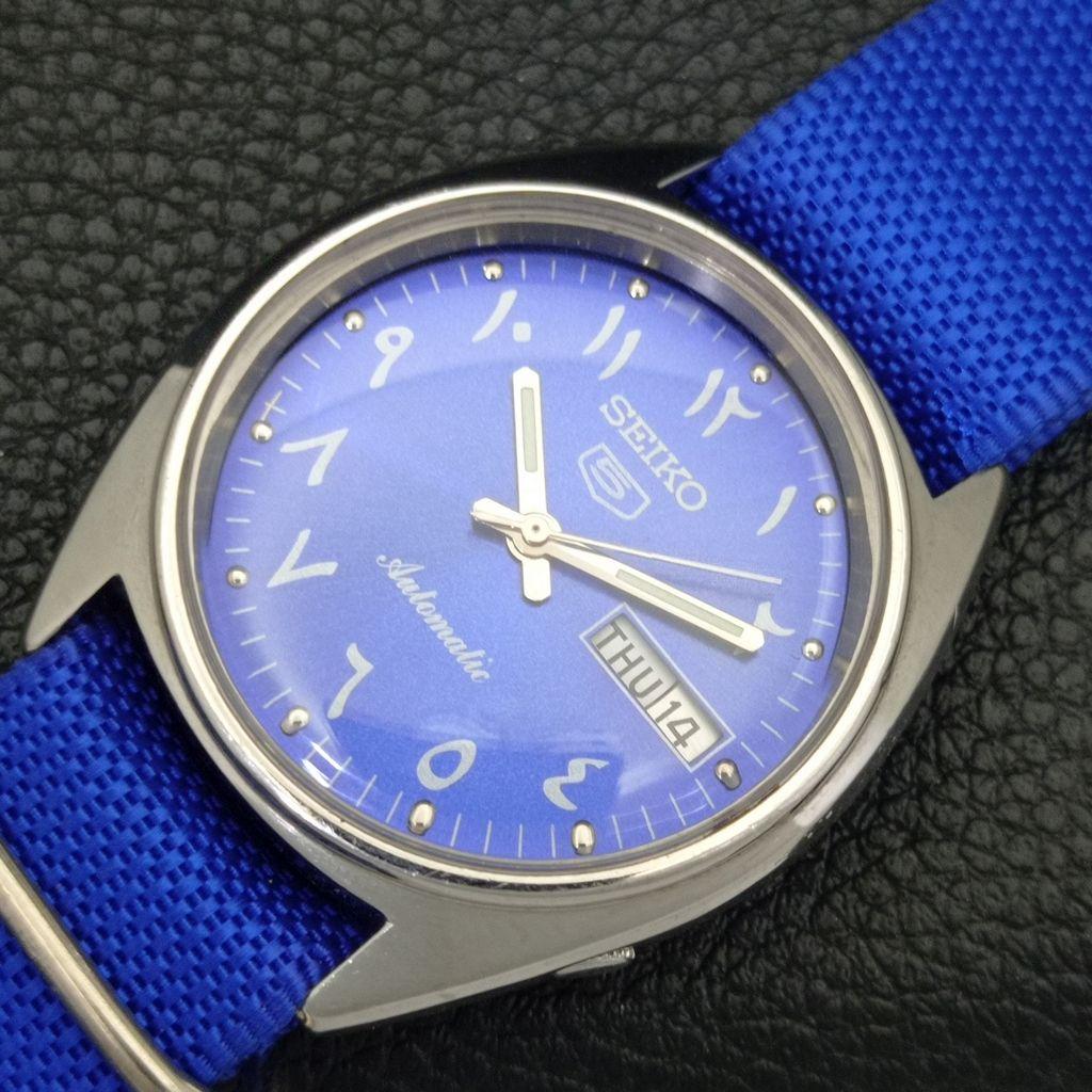 Seiko 5 AUTOMATIC JAPAN MENS 6309A VINTAGE ARABIC BLUE DIAL WATCH A702438-5 R124-a702438