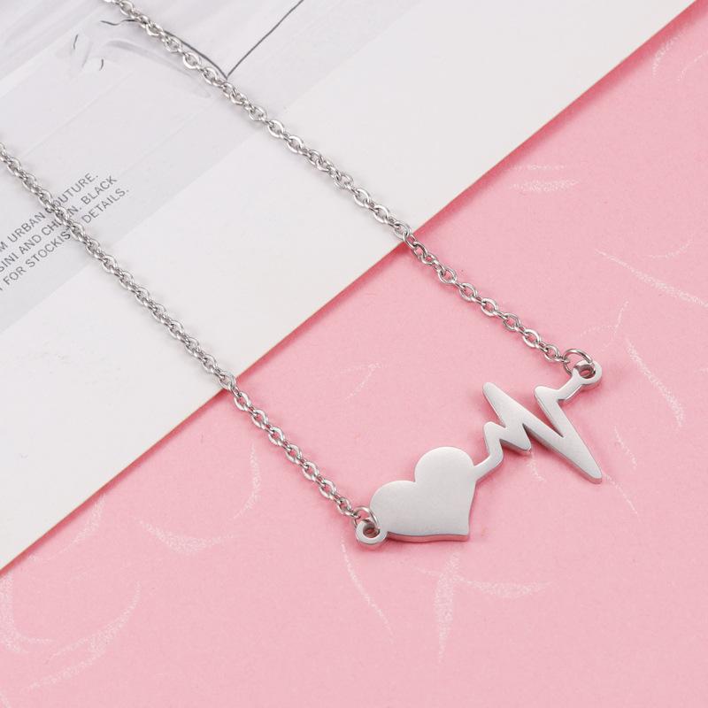Electrocardiogram Heartbeat Couple Necklace - Stainless Steel Laser Pendant
