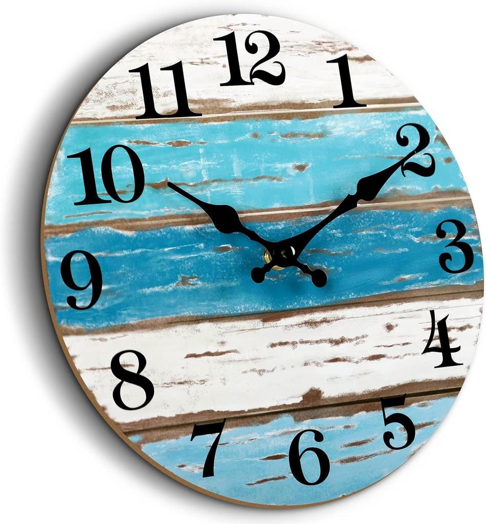12 Zoll Stille Wanduhr Blaue Ozean Stil Dekorativ Batteriebetrieben für Wohnzimmer Küche Schlafzimmer 03