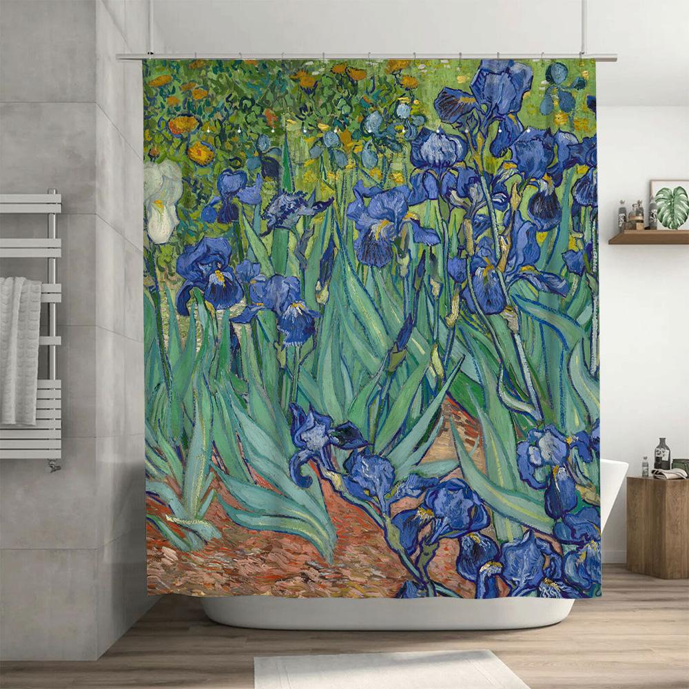 Decorative Shower Curtain Blue Flowers with Green Leaves 3D Printed Bath Decor Modern Home Accessories Customized Size Available