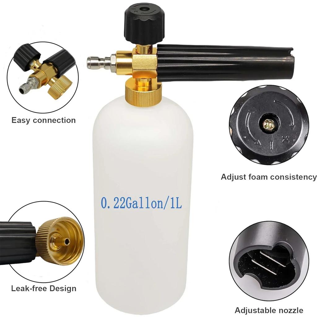 Pressure Washer 1/4 "Snow Foam Gun Water Gun Quick Release M22-14MM Aluminum Motorcycle Accessories Automatic Cleaning Tool