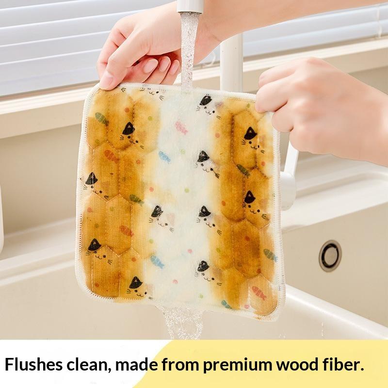 3Pcs Antibacterial Wood Fiber Dish Cloths Thickened Scouring Pads Non-Stick Oil Strong Stain Removal Kitchen Cleaning Cloths