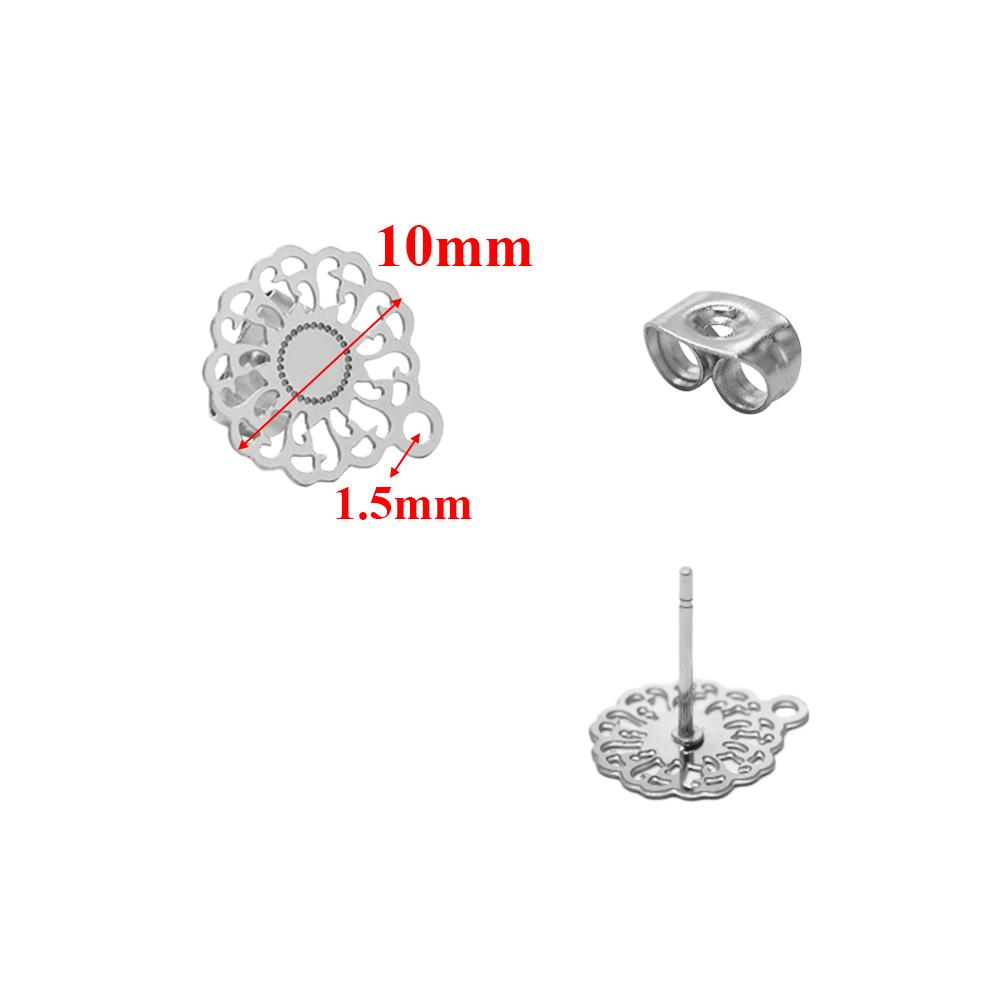 10pcs 304 Stainless Steel Hollow Flower Studs for DIY Drop Earrings Post Findings Jewelry Making Dangle Charms Connectors