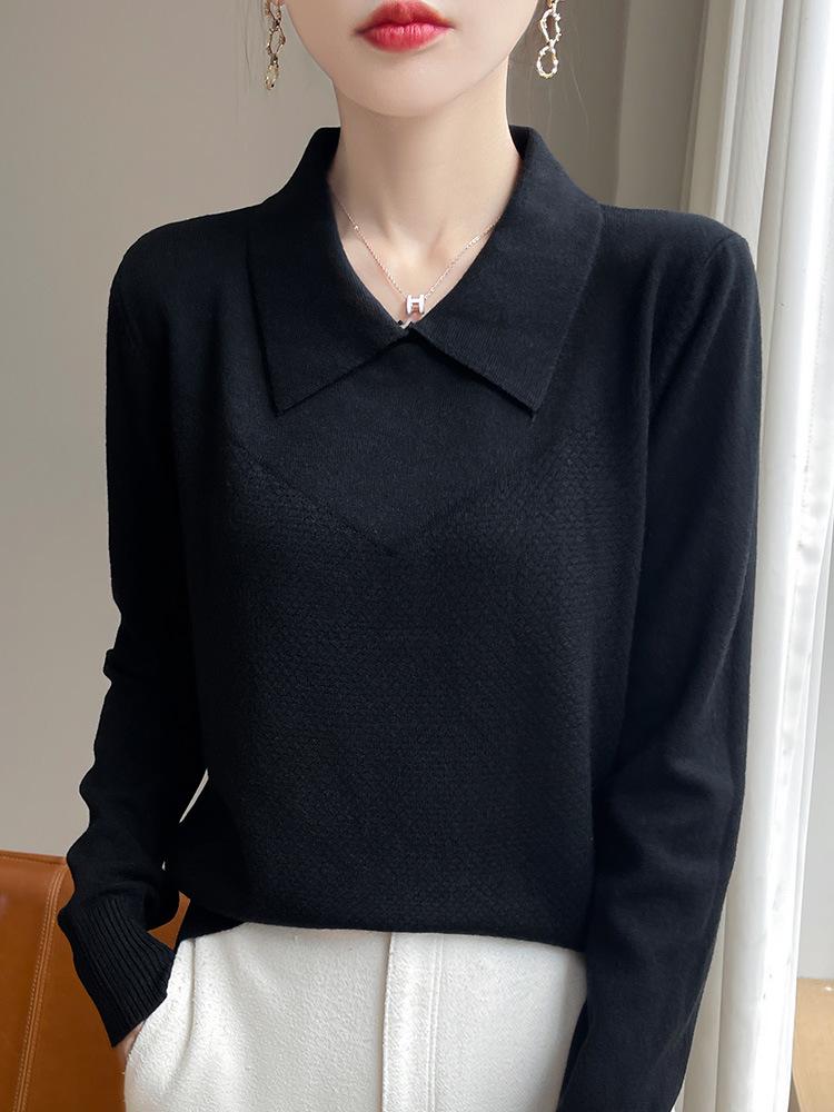2024 Autumn Women's Korean Style Lapel Knit Sweater - Versatile Slim Fit
