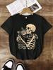 WZMSkeleton and Cat Hugging Printed Tshirt Shortsleeved Summer Womens Casual Roundneck Womens Tshirt Street Fashion
