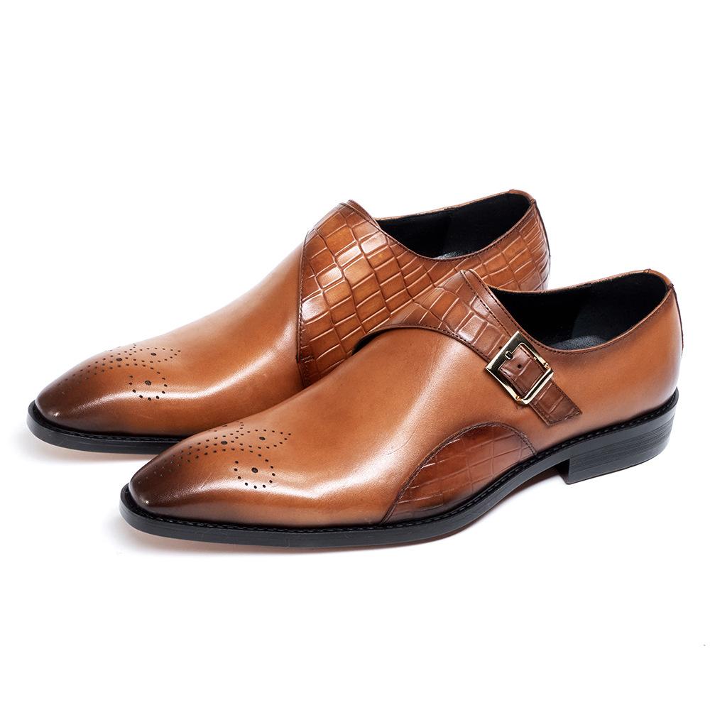 Men'S Shoes Summer New Leather Shoes Fashion British Style Casual Trend Four Seasons Business Dress Monk Shoes