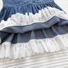 2026 Girls' Lace-Trim Denim Pinafore Dress with Bow and Doll Collar