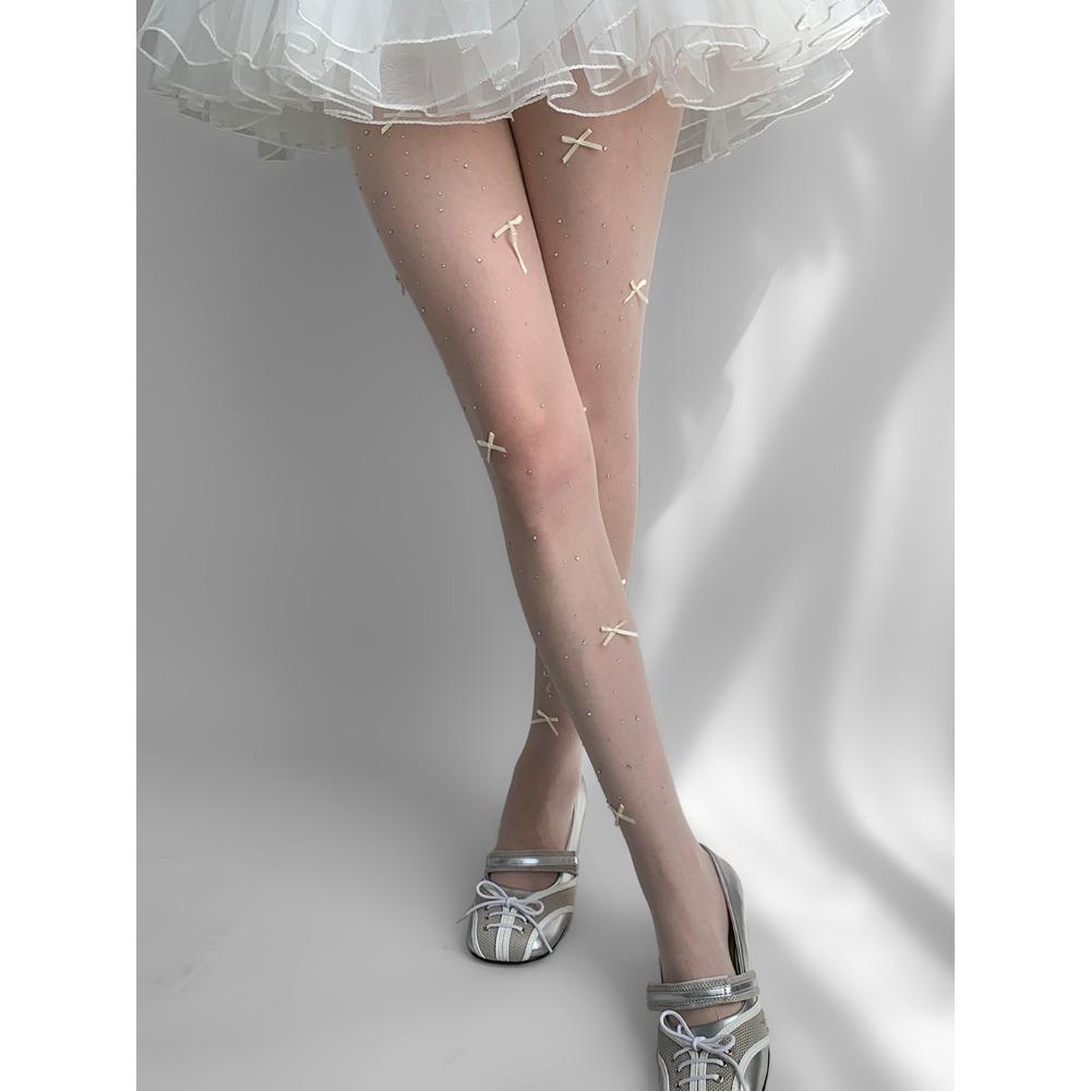 Stockings with Small Dots and Hearts Ultra-thin and Versatile White Stockings with Diamonds Ballet-style Pantyhose Children's Bow White Stockings