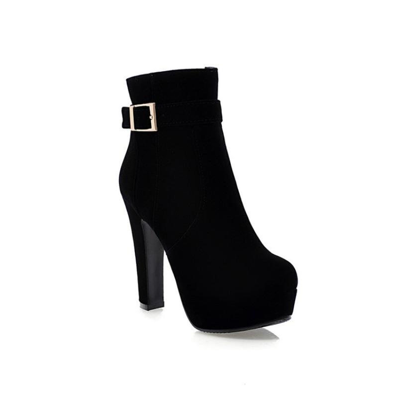 Sizes 34-39 Party Booties Woman Fashion High Heels Velvet Cotton Women's Shoes Sexy Side Zipper Platform Belt Buckle Ankle Boots