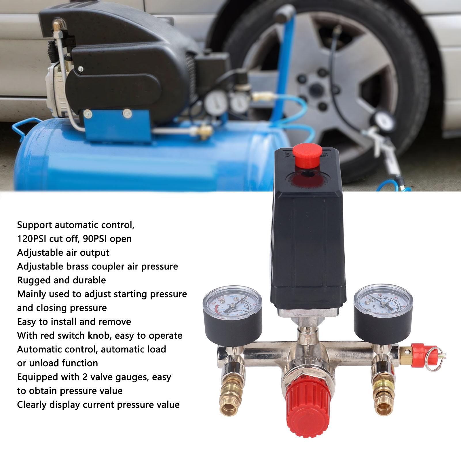 

AC 100-240V Air Compressor Pressure Valve Kit Vertical Switch Manifold Regulator 90‑120PSI