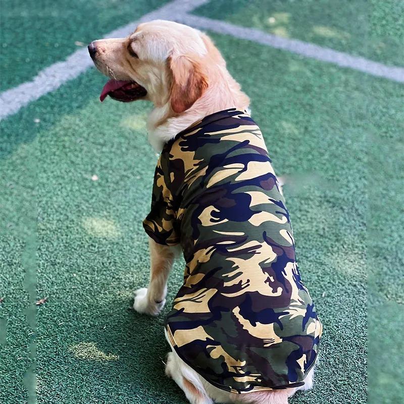 Large Dog Camouflage T-Shirt Breathable Summer Pet Clothes for Golden Retriever Labrador Thin Mesh Dog Vest Outdoor Sunproof
