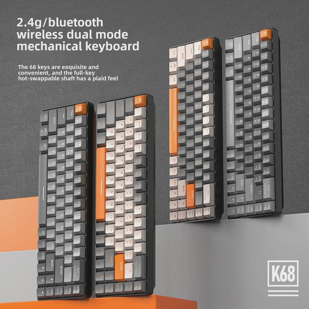 Clavier mécanique sans fil Bluetooth double mode Free Wolf K68, couleur personnalisée, touches de jeu remplaçables à chaud.