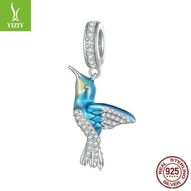 925 Silver Beads Creative Blue-Green Bird Butterfly Insect Spring Series Diy Beaded Bracelet Accessories