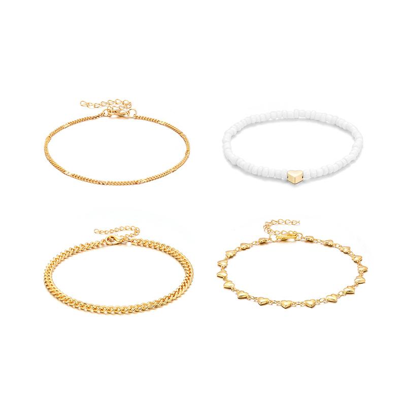 Boho Multilayer Beads Heart Chain Anklet Bracelet Charm Anklet Sandals Barefoot Beach Foot Bridal Valentine's Jewelry J41