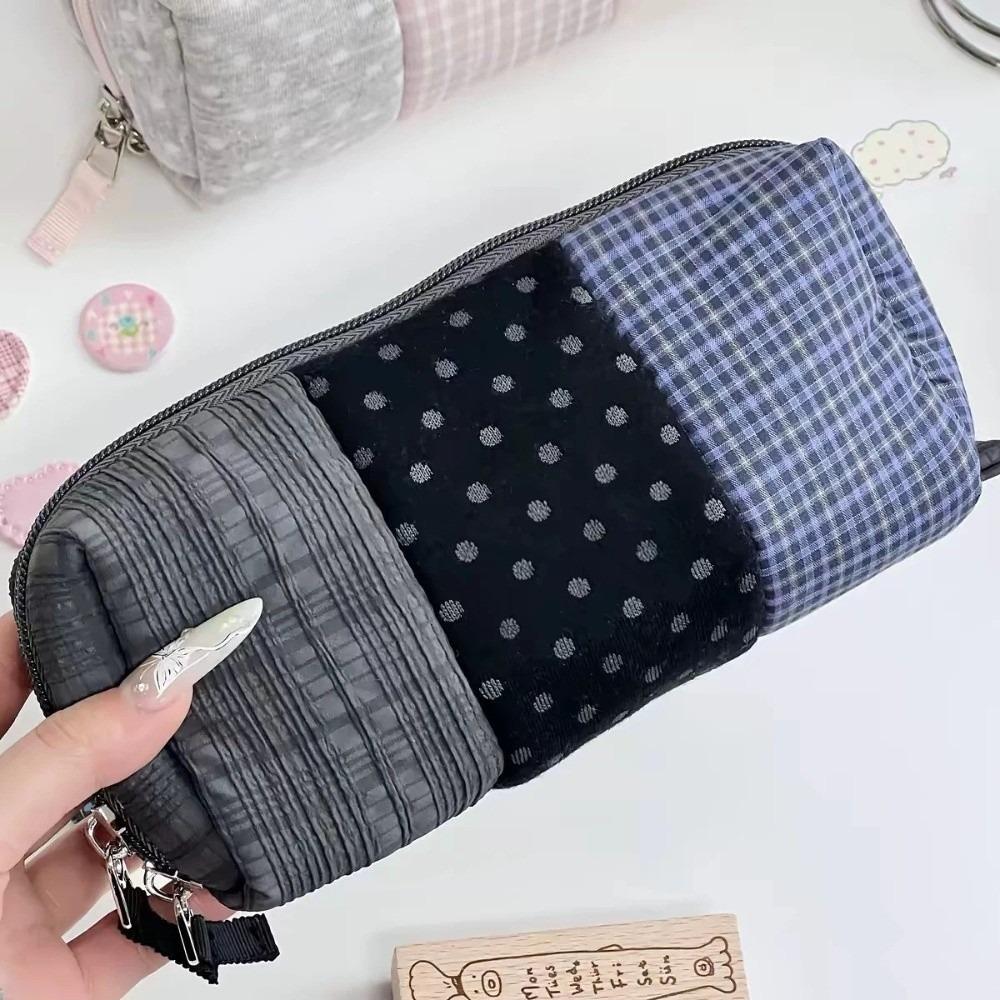 Patchwork Design Stationery Bag Plaid Pattern Patchwork Pencil Case Pen Bag  School Use