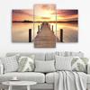 Dreiteiliger Leinwanddruck „Footbridge Lake Sunset“.