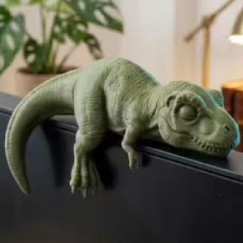 Sleeping T-Rex Monitor Topper 3D Printed Small Size Lazy Dinosaur Figurine Mini Ornament for Car Dashboard Decor