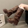 Mode Winter Punk Stil Damen Kniehohe Stiefel Mode Gürtelschnalle Plateau Höhe Erhöhung Lange Stiefeletten Zapatos De Mujer