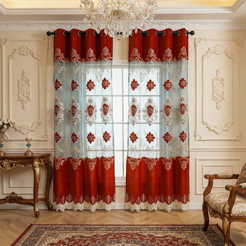 Living Room Bedroom Villa Blue European Embroidery Balcony Curtain High-End Finished Window Screen New Chinese Relief