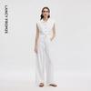 Langzi Women's White Jacquard Wide-Leg Jeans
