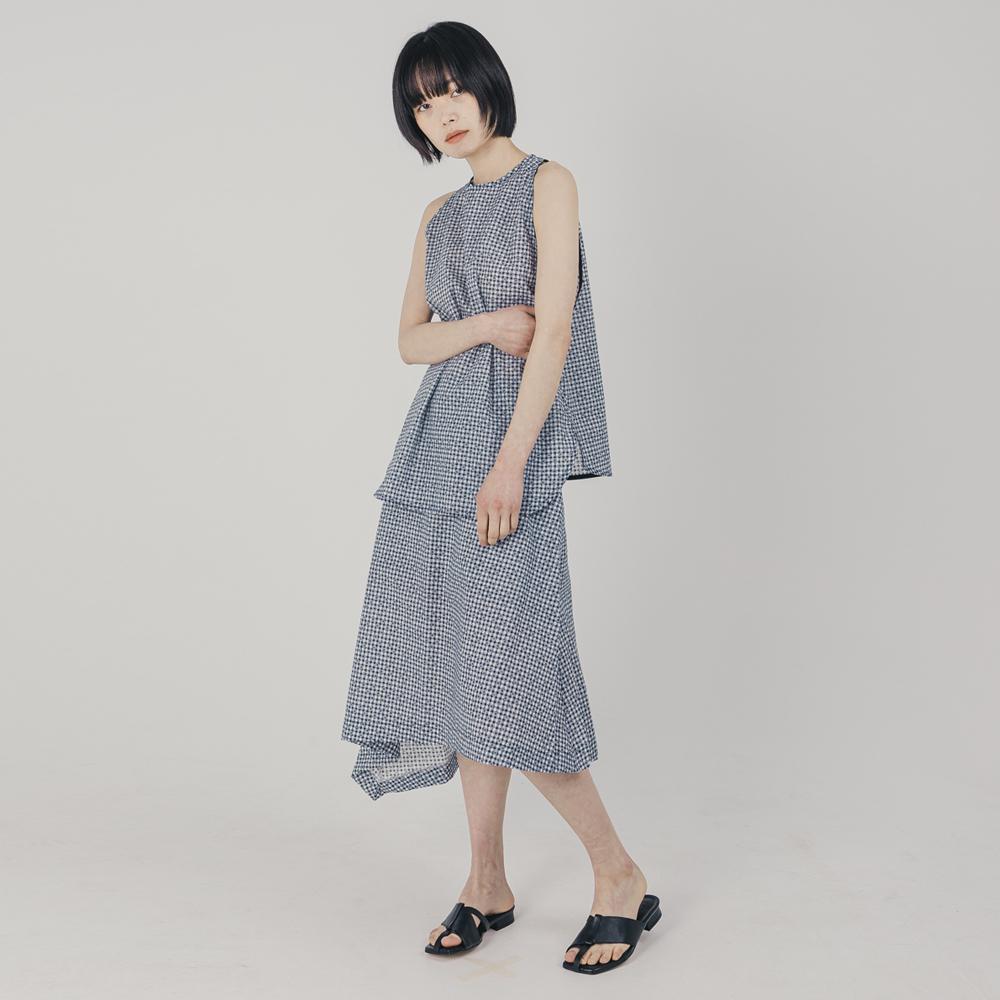 Wimzi Mind Cocoon Asymmetrical Skirt_Blue Check
