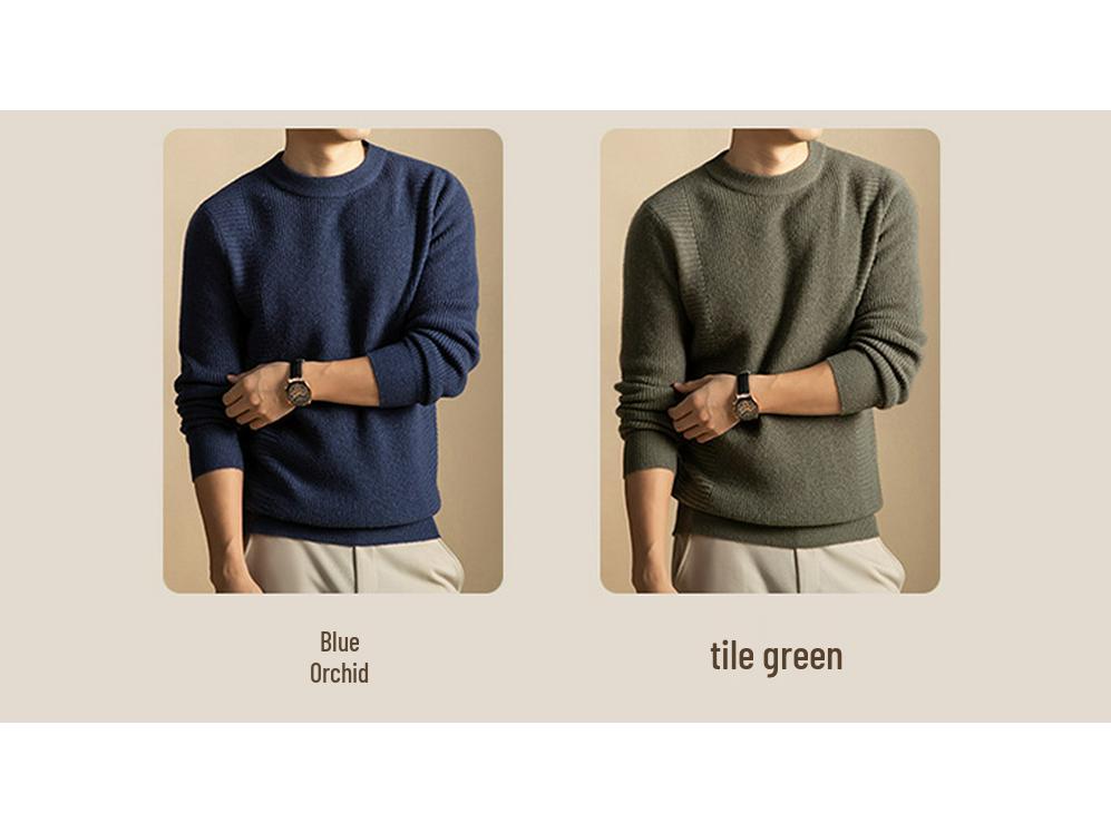 Herrenpullover aus 100 % reiner Wolle, dick gestrickt, Rundhalsausschnitt – warm, weich, bequeme Winter-Basisschicht (2025)