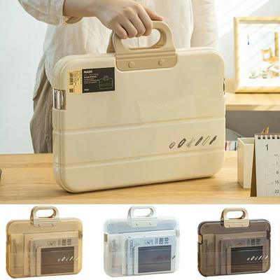 Pasta de arquivo de plástico A4 com alça de trava, caixa portátil, arquivo, suprimentos de arquivamento à prova d'água, estojo para lápis, bolsa para documentos multiuso