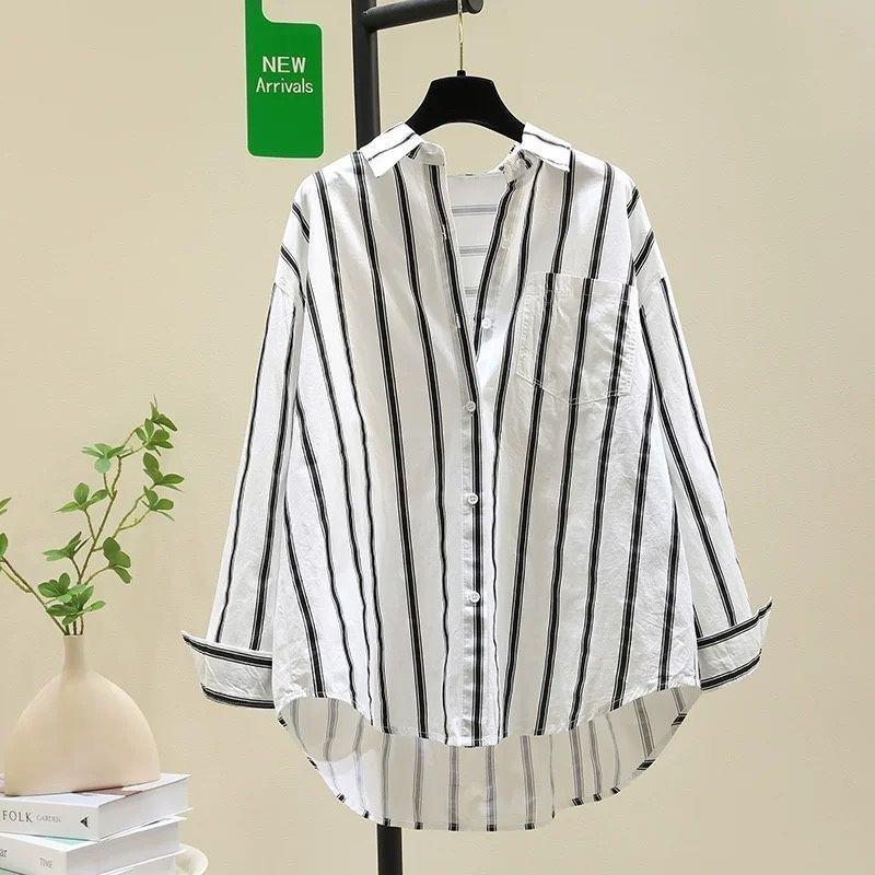 Maglia a righe a maniche lunghe alla moda, versatile, ampia, casual, cardigan top per donna