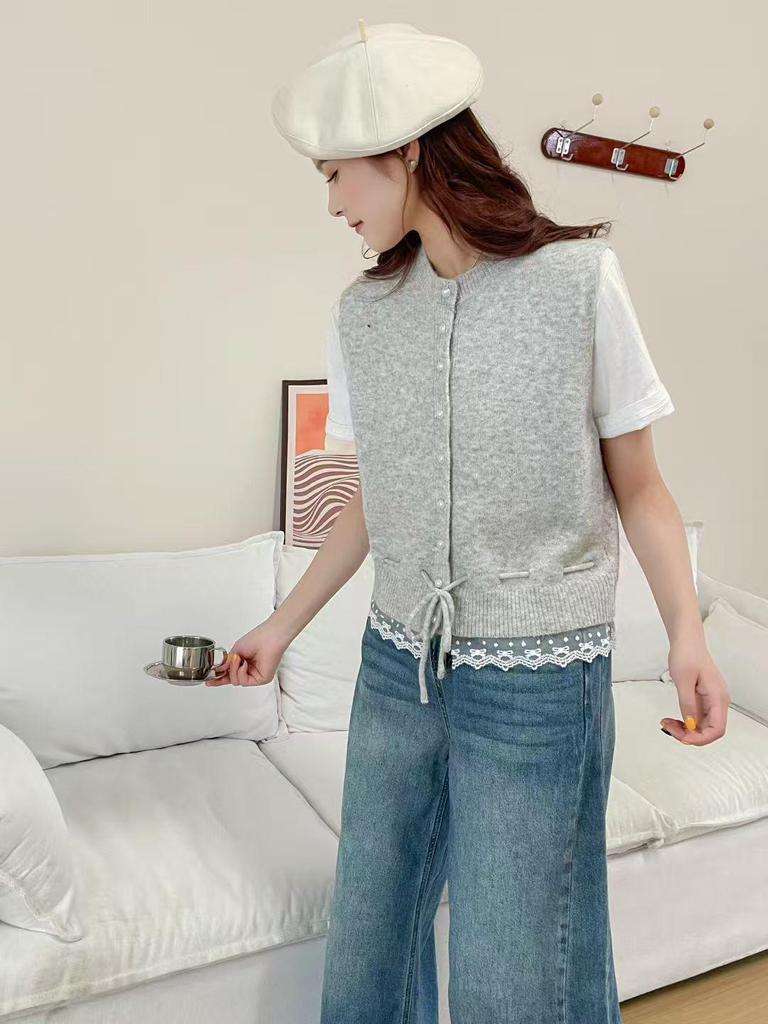 Ärmellose Strickweste für Damen im koreanischen Stil mit tailliertem Design für Herbst und Winter