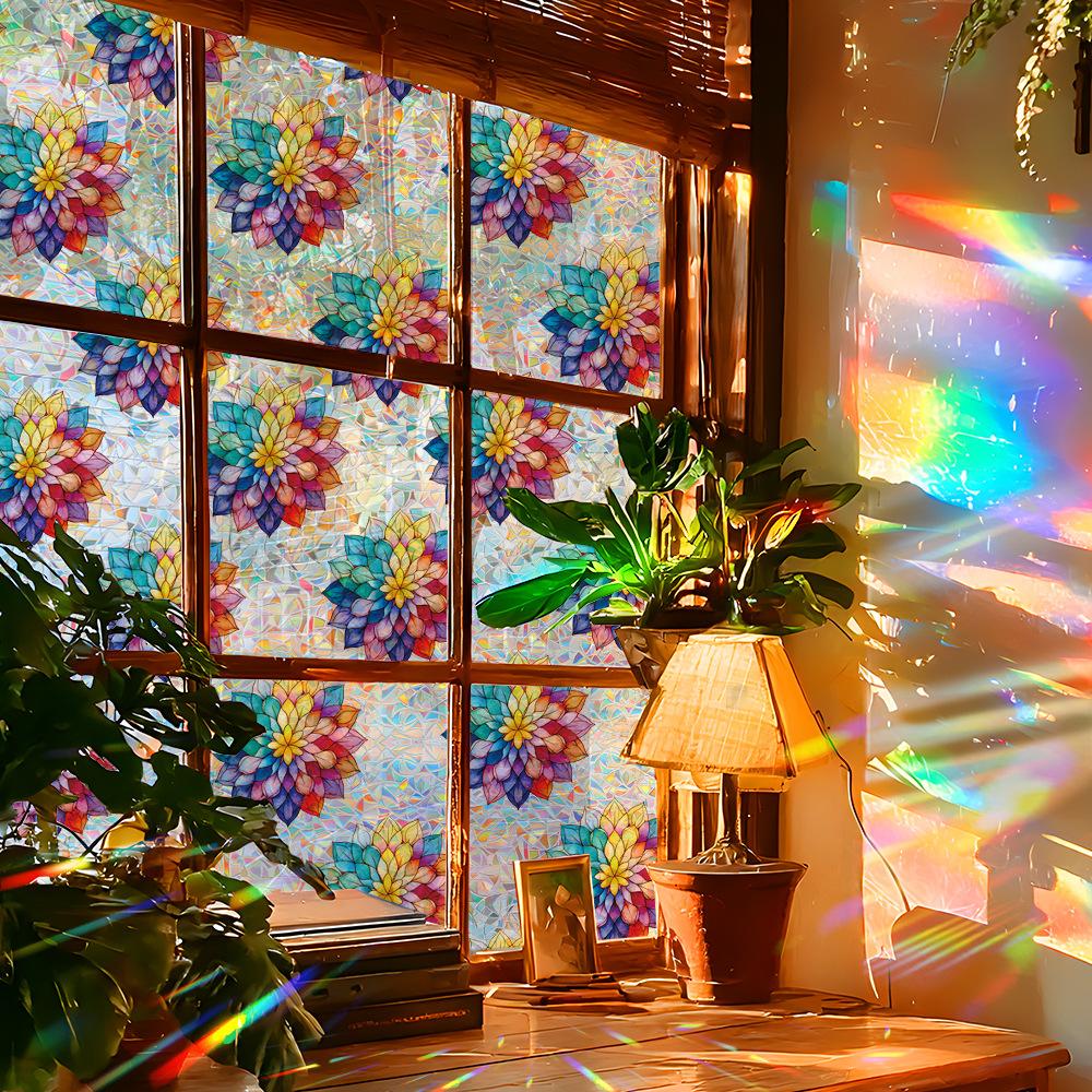 Creative Multicoloured Lotus Home Glass Door and Window Decorative Electrostatic Adhesive Laser-Cut Stickers