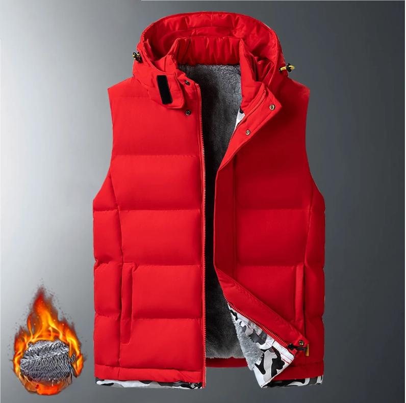 

Мужской стеганый жилет большого размера с капюшоном на молнии, на флисовой подкладке, без рукавов, зимний, толстый, теплый, с начесом, рабочий, для походов, плюс 9XL 10XL S красный