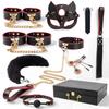 Zehnteiliges Set Echte Leder SM Requisiten SP Leder Racket Kragen Leine Sex Handschellen Schwanz Anal Plug Erwachsenen Produkte Sexy
