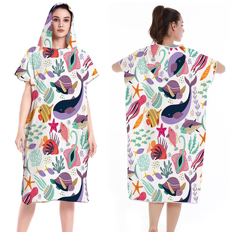 2025 Quick-Dry Hooded Swim Poncho with Zipper - Portable Bathrobe and Beach Towel
