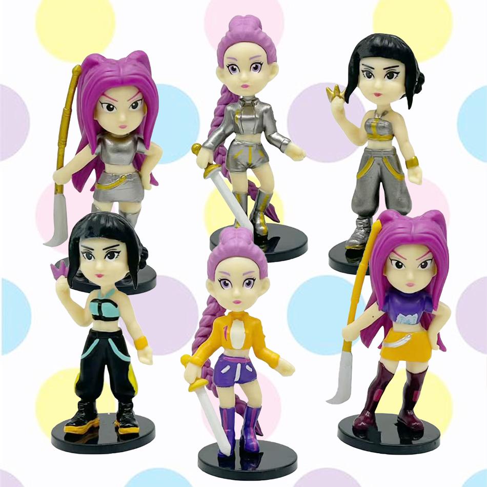 6Pcs/Set Kpop Demon Hunters Figure Q Version Demon Hunters Figures Toy Derpys Rumi Mira Zoey Sussy Figurine Gift