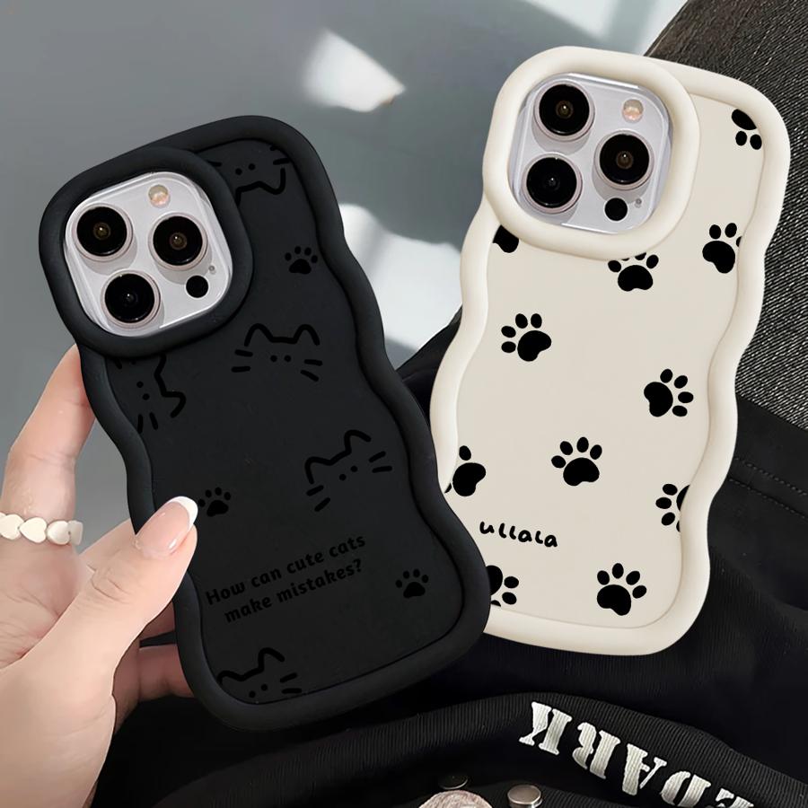 Cute Kitten Paw Prints Case for iPhone 16 Pro Max 14 XR 8 11 13 17 Air 12 15 Plus Soft Phone Cover