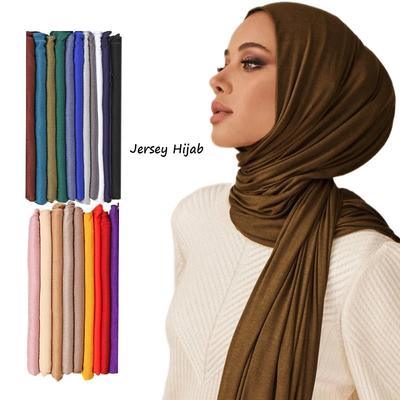 Bawełna Modal Jersey Szalik Hidżab Dla Kobiet Elastyczny Szal Gładka Muzułmańska Opaska na Głowę Modny Jednolity Kolor Długi Szalik 170*60Cm