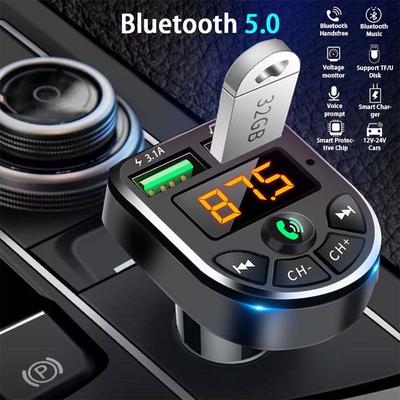 Transmetteur FM Bluetooth 5.0 Kit de voiture Lecteur modulateur MP3 Récepteur audio mains libres sans fil Double USB Chargeur rapide 3.1A