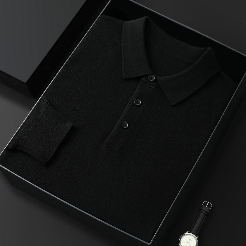 Men's Solid Color Casual Polo Collar Long Sleeve Knitwear Pullover