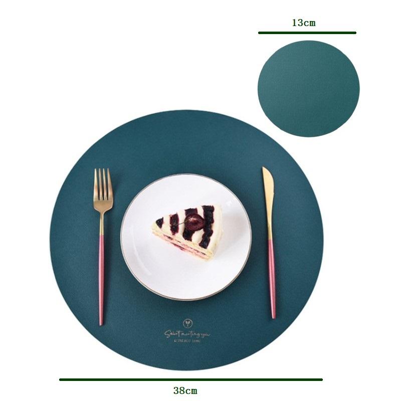 1/4/6 Sets Round PU Leather Placemats and Coaster Set Insulation Mat Oil-Proof Waterproof Table Place Mats for Coffee Blue Green