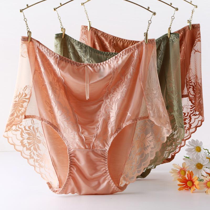 Plus Size Sexy Lace Seamless Panties High-Rised Mesh Briefs Soft Breathable Underpants Lightweight Underwear