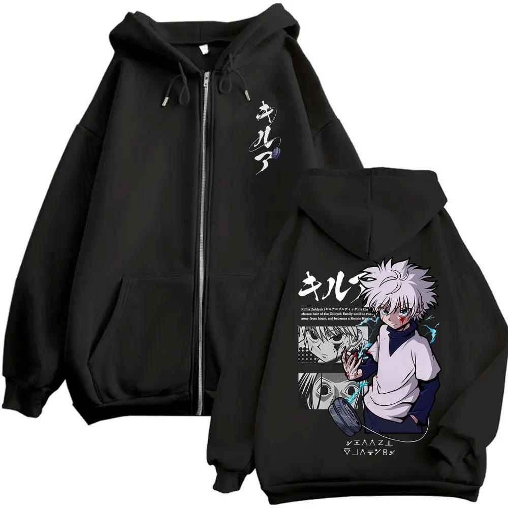 Anime Hunter X Hunter Zipper Hoodie Killua Zoldyck Graphic Hoodies Men Women Vintage Oversized Fleece Cotton Zip Up Jacket Coat