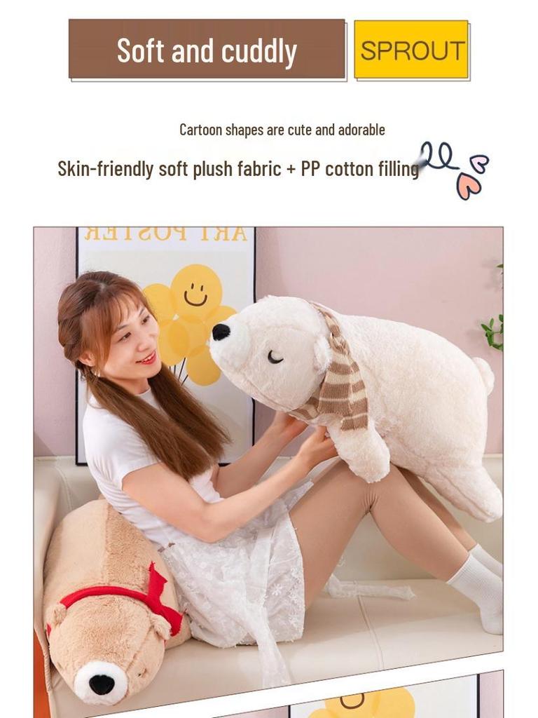 Cross-border Polar Bear Plush Doll Pillow - Cute Cartoon Long Lying Bear Toy