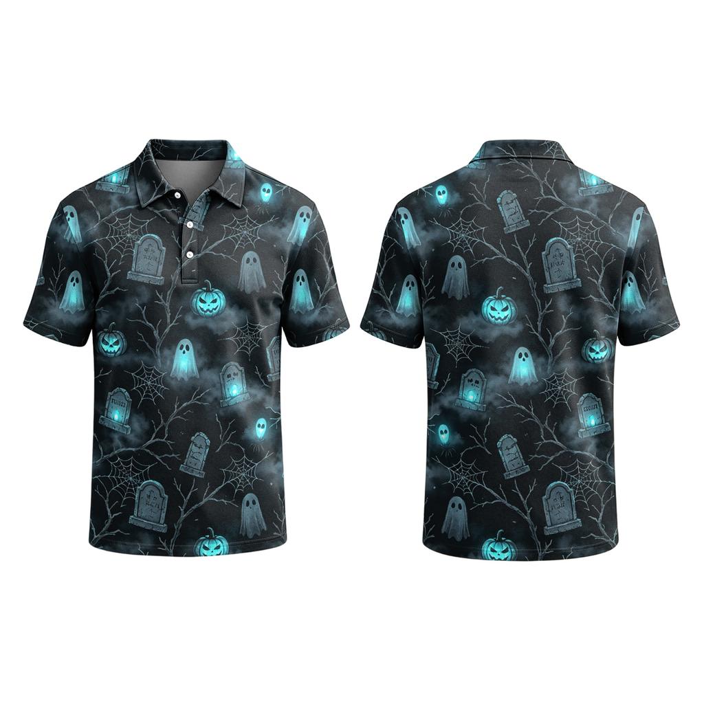 Men's Halloween Printed Short Sleeve Shirt for Party and Daily Wear