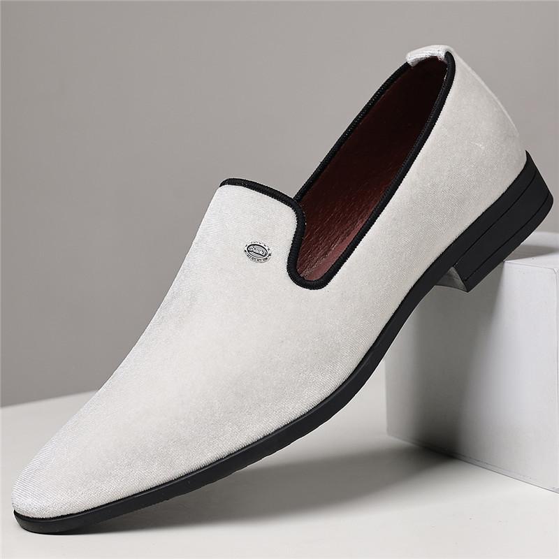 Fashion Britain Fashion Pointed White Blue Flats Shoes For Men's Velvet Casual Loafers Formal Dress Footwear Sapatos Tenis Masculino