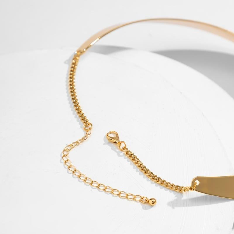 Collier Femme Style Punk Hiphop Exagéré Fil Métallique Ras du Cou Torque Or/Argent Large Chaîne Lisse Bijou de Cou